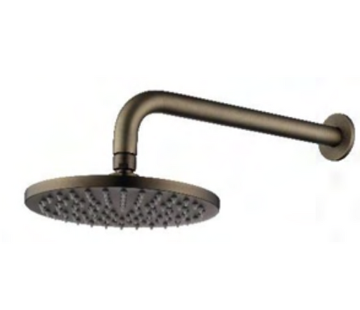 Antique Brass Showerhead on Wall Mounted Arm ABH-2001 with 200mm showerhead and 300mm arm for modern bathroom installations.