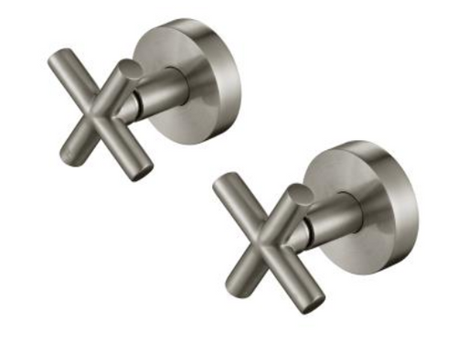 BNX-406 Brushed Nickel Cross Handle Taps, vintage design with modern brushed nickel finish for stylish bathrooms.