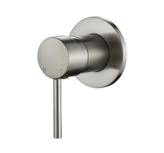 Brushed Nickel Wall Mixer BNA-70W-60 – Modern, wall-mounted mixer with 35mm cartridge and 60mm cover plate for contemporary bathroom setups.