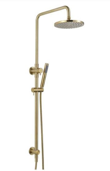 DGB-305 Brushed Gold Dual Shower with Diverter – 200mm showerhead with solid brass rail for modern bathroom upgrades.