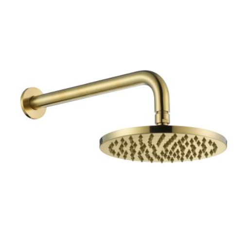 DGH-2001 Brushed Gold Showerhead on Wall Mounted Arm – 200mm showerhead with 300mm arm for modern bathrooms.