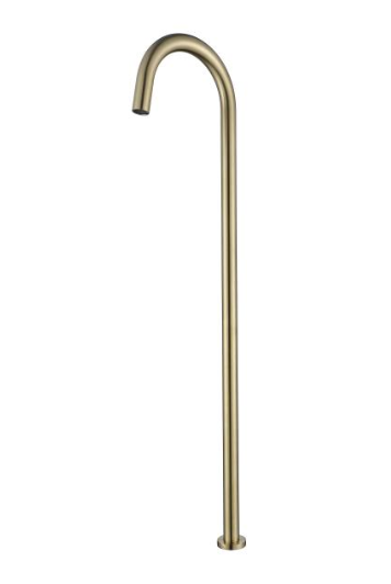 DGM-727 Brushed Gold Floor Bath Spout – 902mm height, 757mm spout, twist-screw installation for freestanding baths.