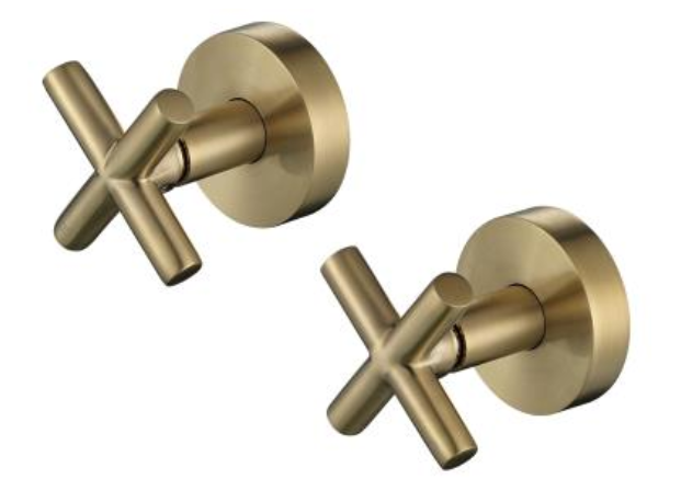 DGX-406 Brushed Gold Cross Handle Taps – luxury brass cross handle bathroom taps for modern bathrooms.