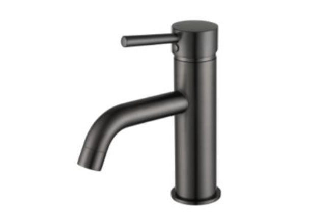 Gunmetal Basin Mixer UNA-70E – Modern bathroom tap with a 35mm cartridge and sleek gunmetal finish.