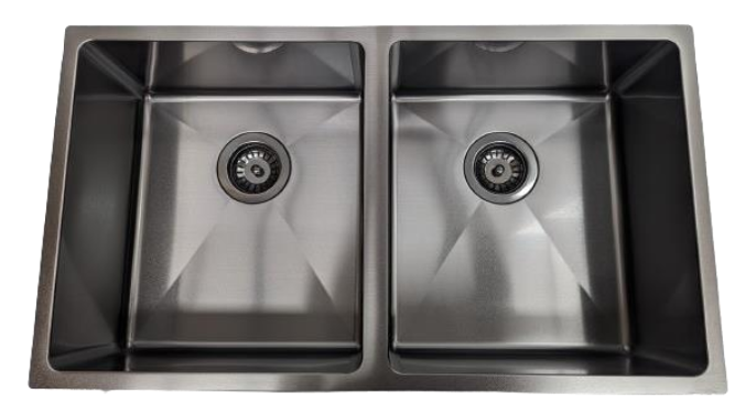 Gunmetal Double Bowl Sink (UNBD-7440R) – Premium kitchen sink with two spacious bowls and a durable gunmetal finish.