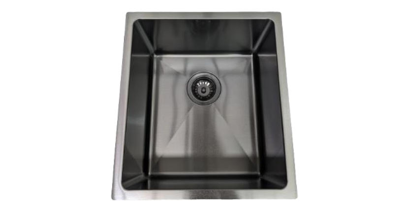 Gunmetal Single Bowl Sink (Model: UNBS-3540R) featuring a sleek gunmetal finish and spacious 390x440x190mm design for modern kitchens.