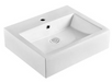 Rectangular Above Counter Basin MG-7005A, glossy white ceramic, dimensions 560 x 450 x 160 mm with a 32mm waste opening and 1 tap hole for modern bathrooms.