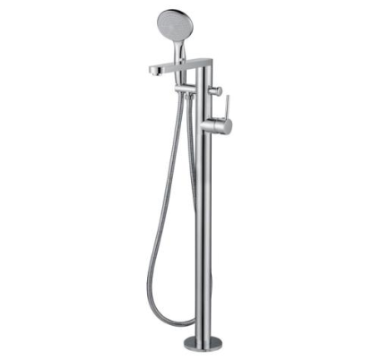 TFM-727 Round Floor Bath Spout – Chrome freestanding bath spout for modern bathrooms.