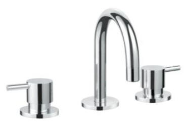 TPR-101 Round Handle Basin Set – Chrome bathroom faucet with round handles and a high-arching spout.