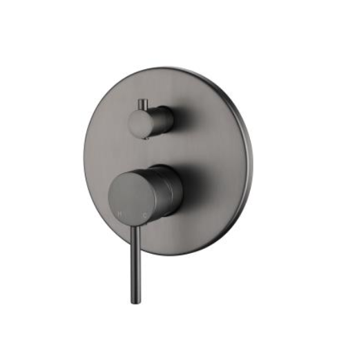 UNA-70D Gunmetal Wall Mixer with Diverter – Modern Bathroom Mixer with Diverter and Ø 160mm Cover Plate