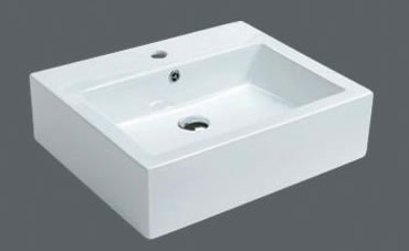 Above Counter Basin MG-7005A with glossy white ceramic finish and sleek, modern rectangular design.