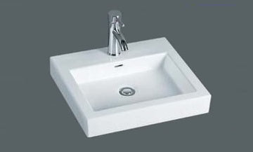 Above Counter Basin MG-7078 with sleek glossy white ceramic finish and modern rectangular design.