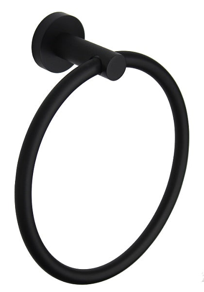 Black Round Towel Ring – Wall-mounted Matte Black Finish for Modern Bathrooms