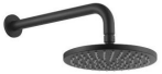 Black Showerhead on Wall Mounted Arm – 200mm Showerhead with 300mm Arm and WELS 3 Star Rating