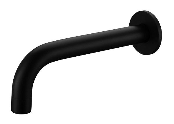 CHK-706 Black Spout – Curved 200mm black spout with Ø60mm cover plate for modern bathrooms.