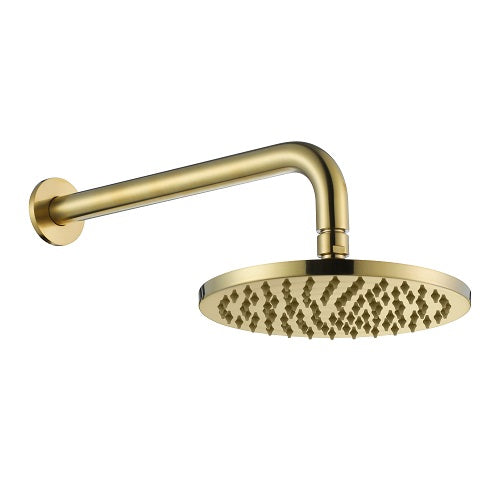 Brushed Gold Round Showerhead On Arm