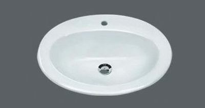 Drop-In Basin MG-509B with glossy white ceramic finish and modern oval design.