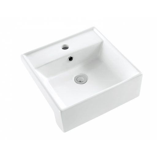 MG-8050H Semi Recessed Basin – 500mm white ceramic bathroom basin with sleek design and central drainage, ideal for modern bathrooms.