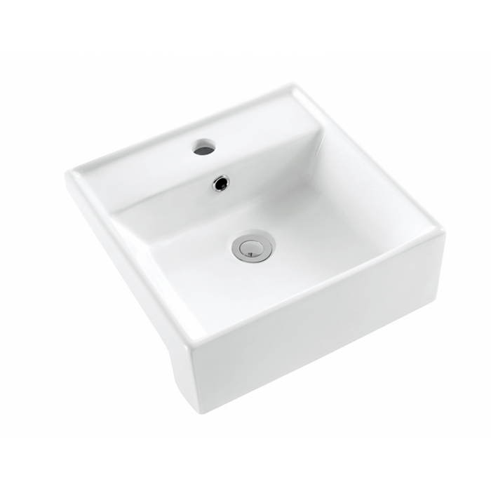 MG-8050H Semi Recessed Basin – 500mm white ceramic bathroom basin with sleek design and central drainage, ideal for modern bathrooms.