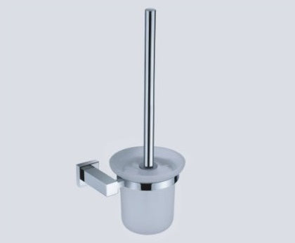 Rola Toilet Brush Holder – Stainless Steel Handle with Glass Holder (147mm x 118mm x 336mm)