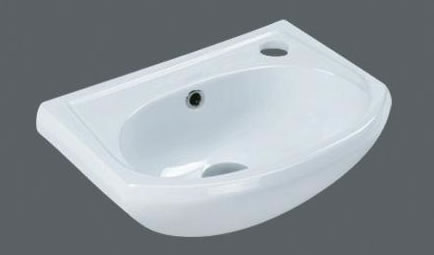 Semi Recessed Basin MG-8040A with glossy white ceramic finish and space-saving design.