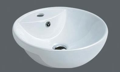 Semi Recessed Basin MG-7003B with glossy white ceramic finish and round, space-saving design.