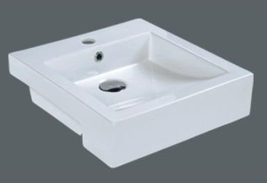 Semi Recessed Basin MG-8050-I with glossy white ceramic finish and space-saving design.