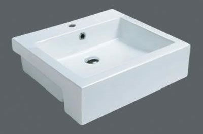 Semi Recessed Basin MG-8050H with glossy white ceramic finish and space-saving design.