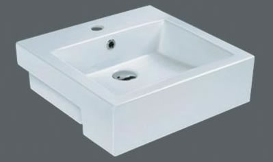 Semi Recessed Basin MG-8050J with glossy white ceramic finish and space-saving design.