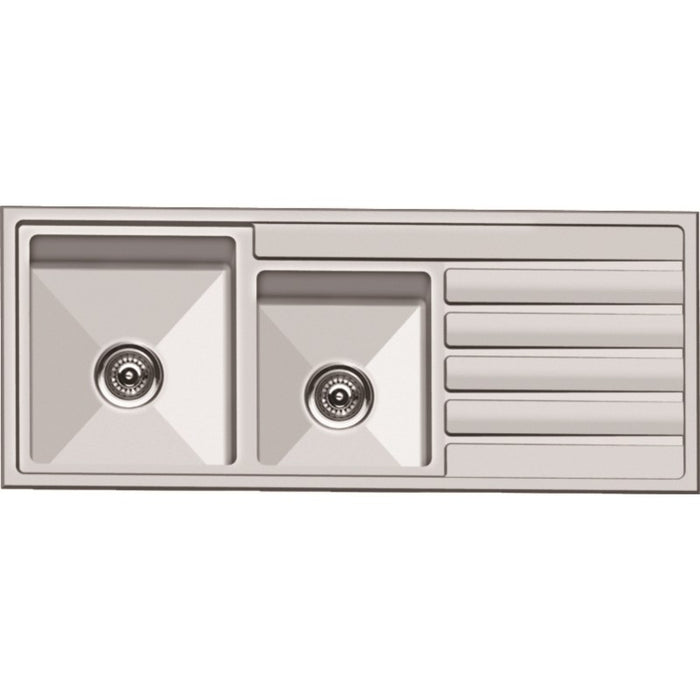 Square Drop-In Sink BGF-120 with double bowl design, side rack, and polished stainless steel finish.