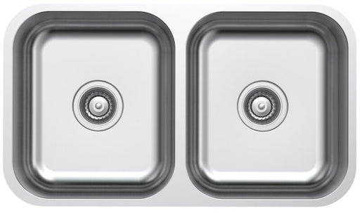 Undermount Sink BD-56 with polished stainless steel finish and two spacious bowls.