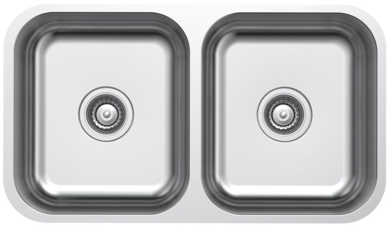 Undermount Sink BD-56 with polished stainless steel finish and two spacious bowls.